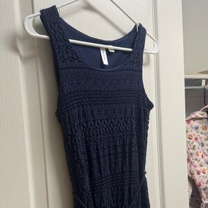 Navy Blue Sleeveless Crochet Maxi Dress